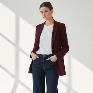 Theory burgundy long wool Dalingwood blazer jacket - size 4 (Small)